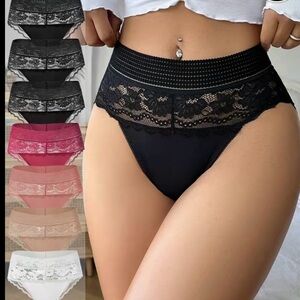 Lace High-Waist Panties - Black, Pink, White, Tan